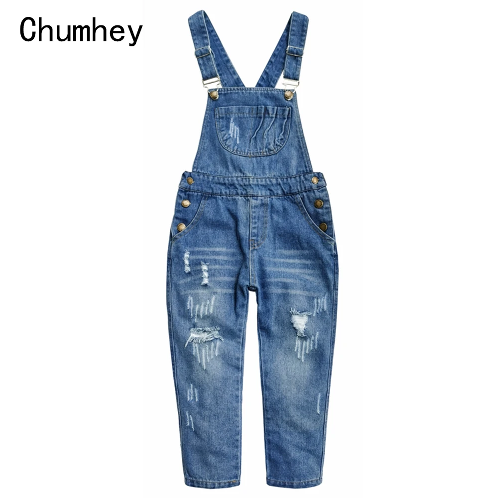 Chumhey 5-13T  Jeans Pants Top Quality Kids Overalls Spring Boys Girls Bib Suspender Denim Trousers Children Clothing Clothes