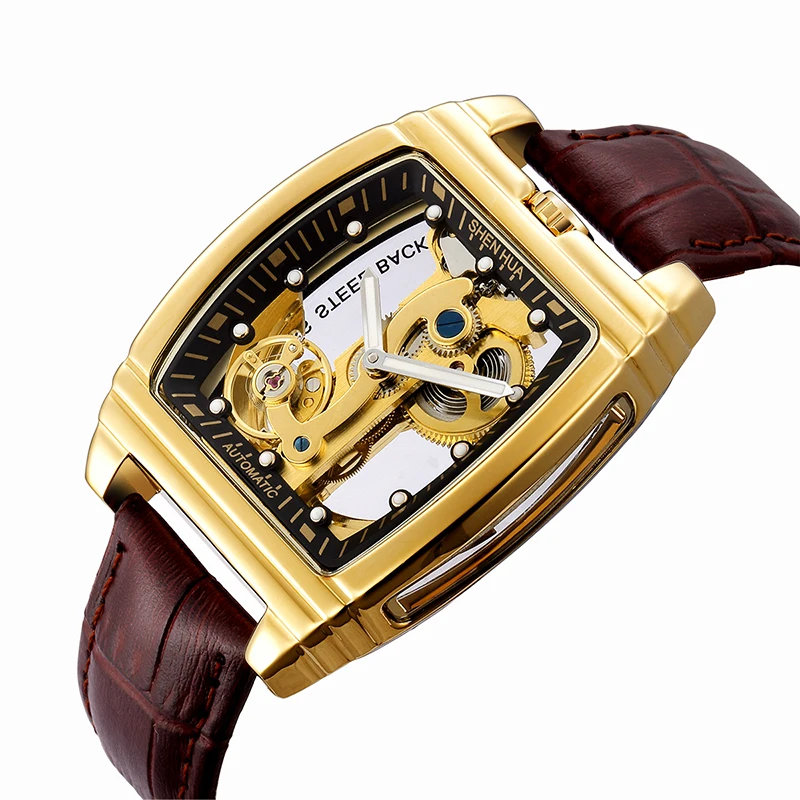 

SHENHUA Transparent Automatic Mechanical Watches Fashion Male Steampunk Skeleton Luxury Dial Turbillon Self-Wind Mens Watches