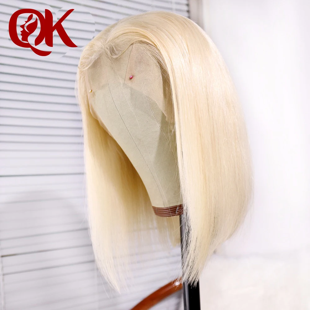 QueenKing Hair 13x4 613 Blonde Short Bob Wigs Remy Brazilian Straight Lace Front Human Hair Wig For Women Transparent Lace Wig