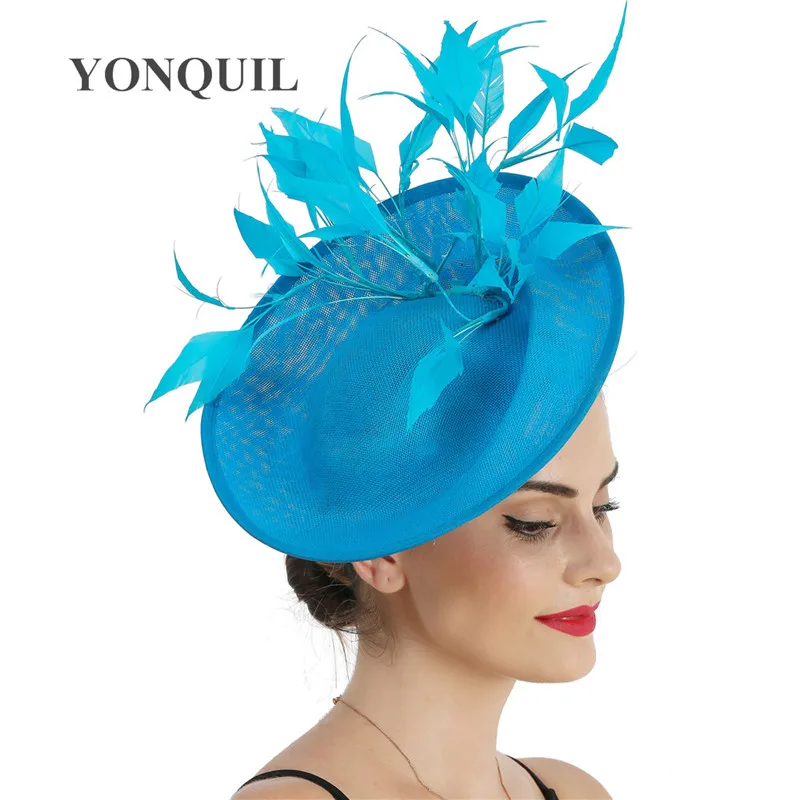 Women Fascinator Hats Hair Clip For Bridal Wedding Elegant Church Fedora Hat Headband Feather Flower Big Pillbox Hats Headwear