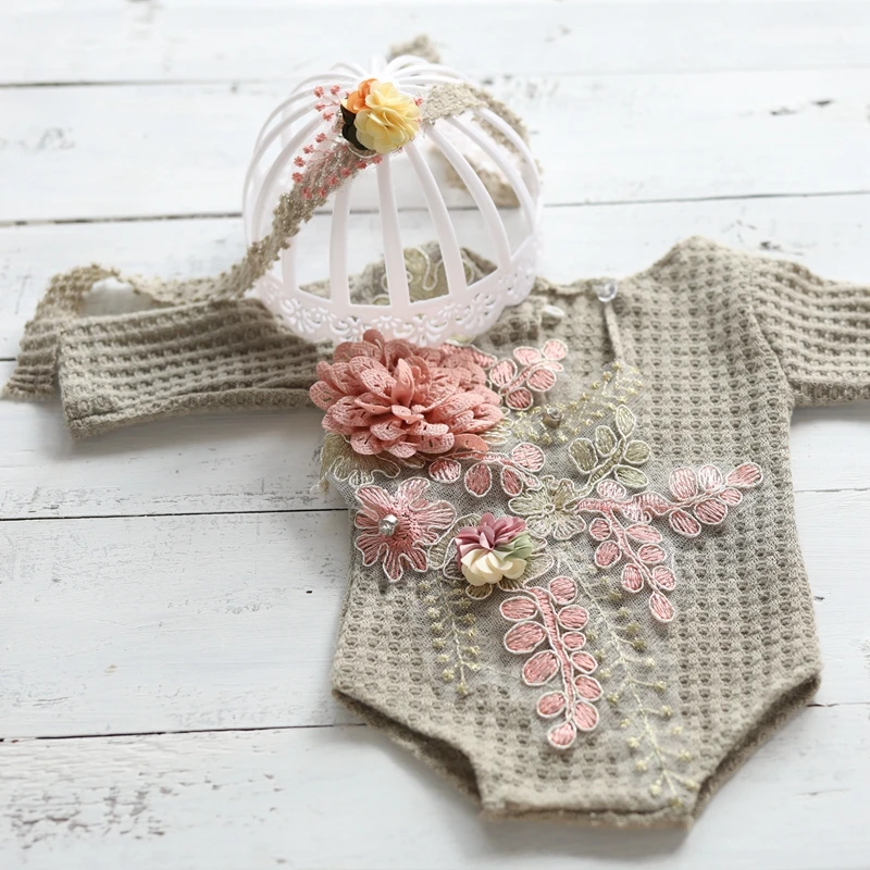 Baby Girl Twins Gifts for Shooting Clothing Newborn Photography Props Lace Flower Romper Foto Bebe Dress Photo Studio Accessorie