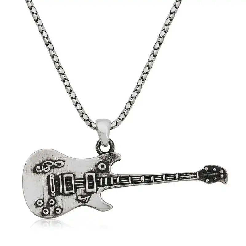 Silver Guitar Men 'S Necklace 925 Sterling Men Jewelry Wedding Party Birthday Gift - Box - Pendant - Chain Choker - Man - Fashion