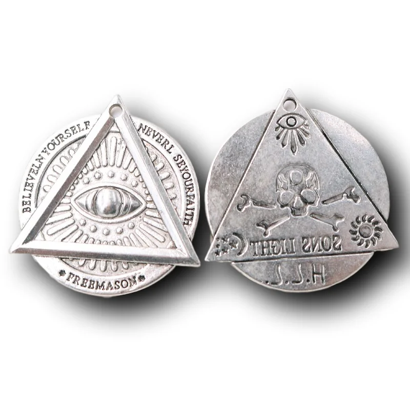 2pcs Silver Plated All Seeing Eye of the Illuminati Tags Pendants DIY Charms Satanism Necklace Jewelry Crafts Making 38*36mm