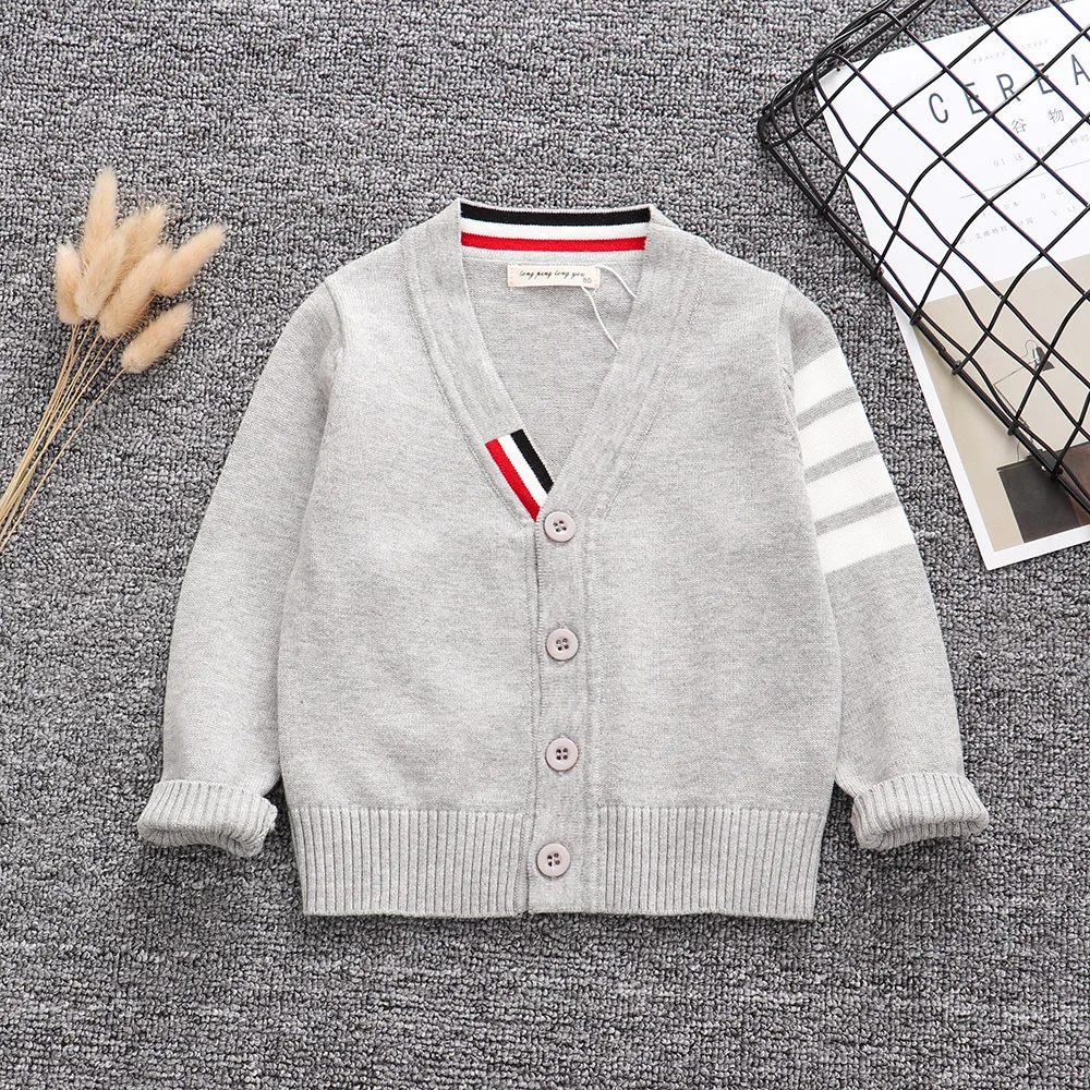 Ins Kids Boys Fashion V neck Cardigan Korean Style long sleeve strip sweater Children\'s Knitted cardigan sweater TP19036