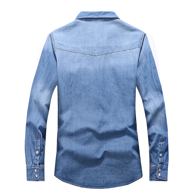 New style Spring Autumn Leisure time Men Denim Thin Shirt Long Sleeve Soft  Two Pockets Slim Slight  Jeans Cowboy