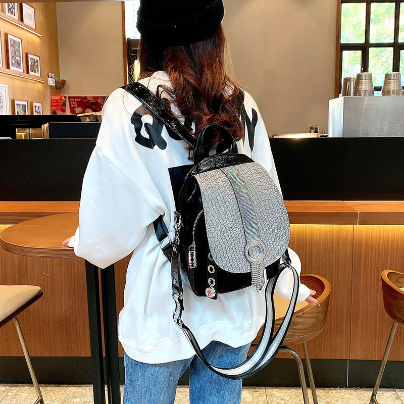 Women Rhinestone Backpack Fashion Designer Diamond Backpacks Female Multifunction Shoulder Bag Brand Luxury Small Silver Handbag