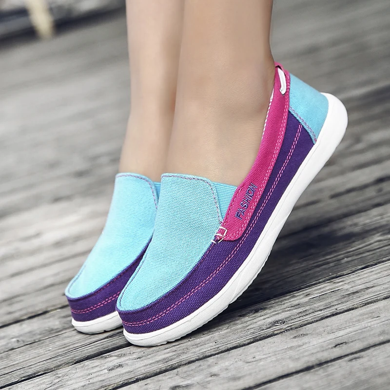 Fashion Ladies Casual Canvas Shoes Spring Summer Women Flat Shoes Canvas Women\'s Shoes One-foot Flat Shoes Four Seasons Cozy