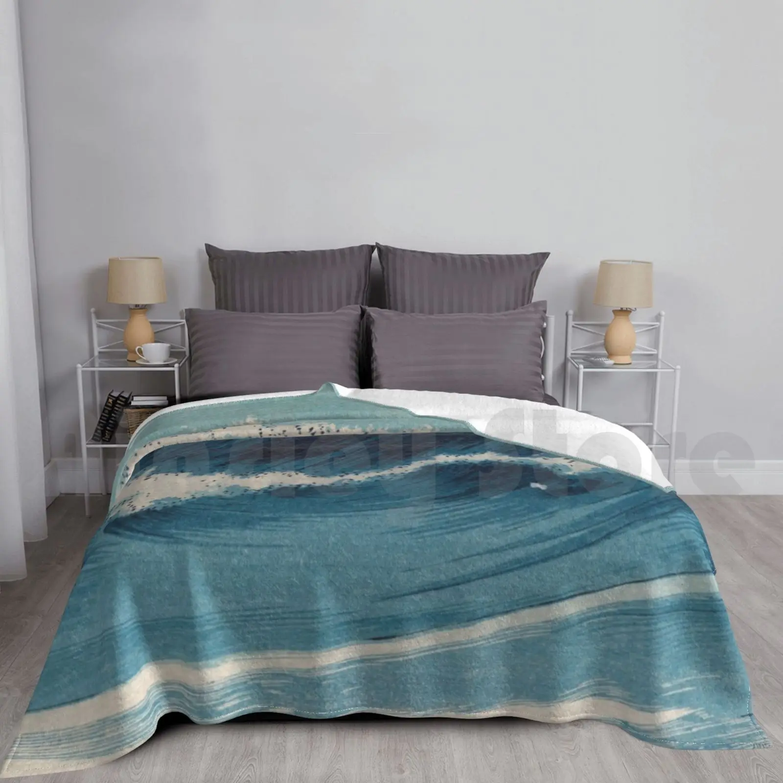 Hatozu Ocean Waves Vintage Print Blanket Fashion Custom Japan Japanese Vintage Woodcut Blockprint Color Asian