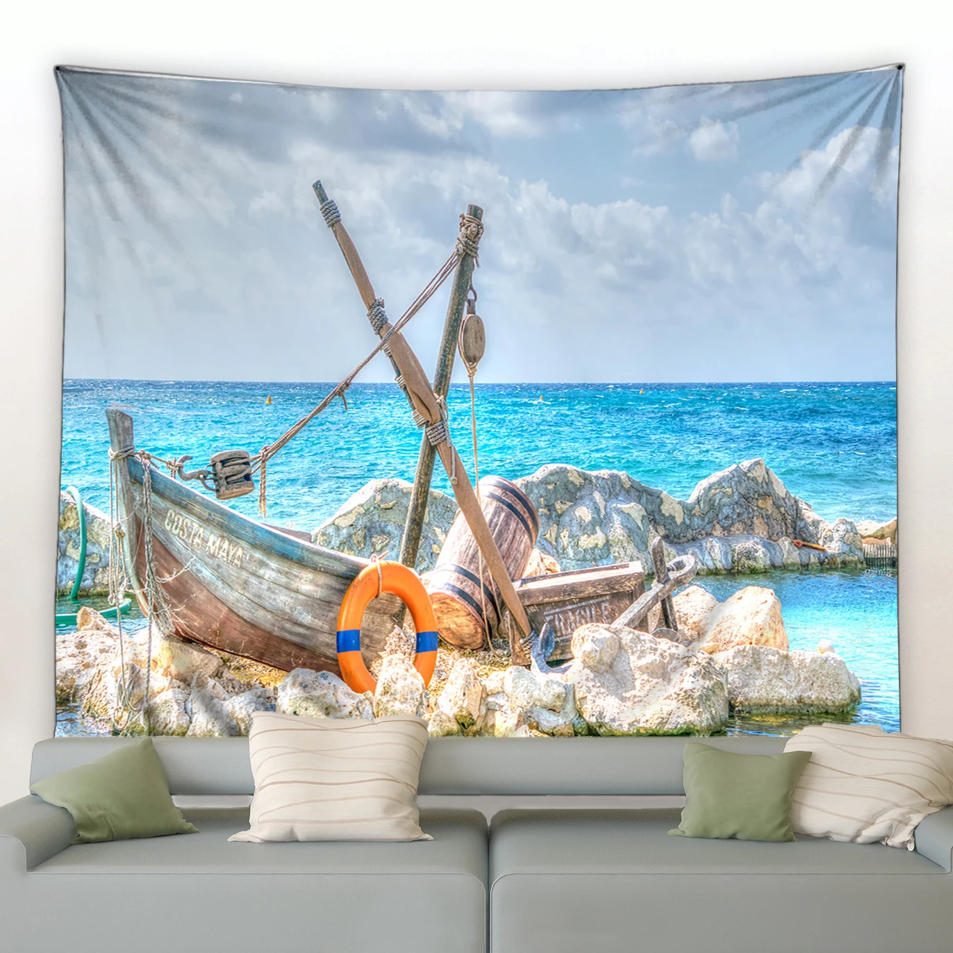 Beach Tapestry Sunrise Ocean Coastal Sunset Sea Hawaii Seaside Scene Sunbeam Wall Hanging Decor Fabric Home Dorm for Living Room