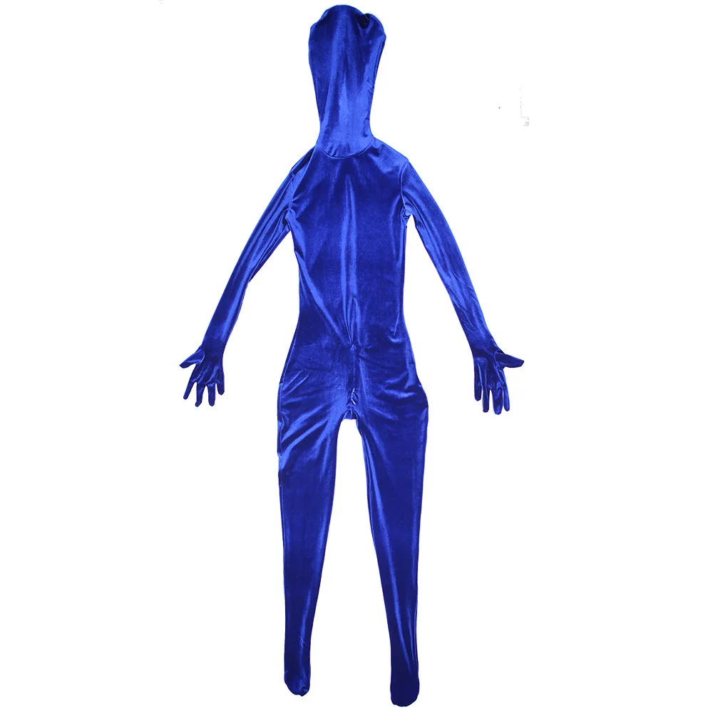 Unisex Elastic Velvet One Piece Tights Full Coat Zentai Separate Fingers Long Sleeve Zipper Open Crotch Bodysuit Winter Jumpsuit