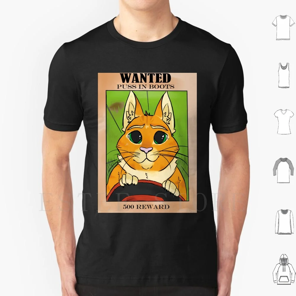 Wanted : Puss In Boots T Shirt Cotton Men DIY Print Puss In Boots Wanted Shrek 2 Shrek Puss Cat Animal Kitty Eyes Furry