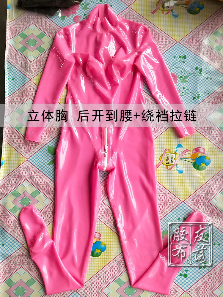 양말 달린 라텍스 캣수트, 가슴 뒤 지퍼, 고무 바디 수트, 클럽 착용 코스튬, 3D