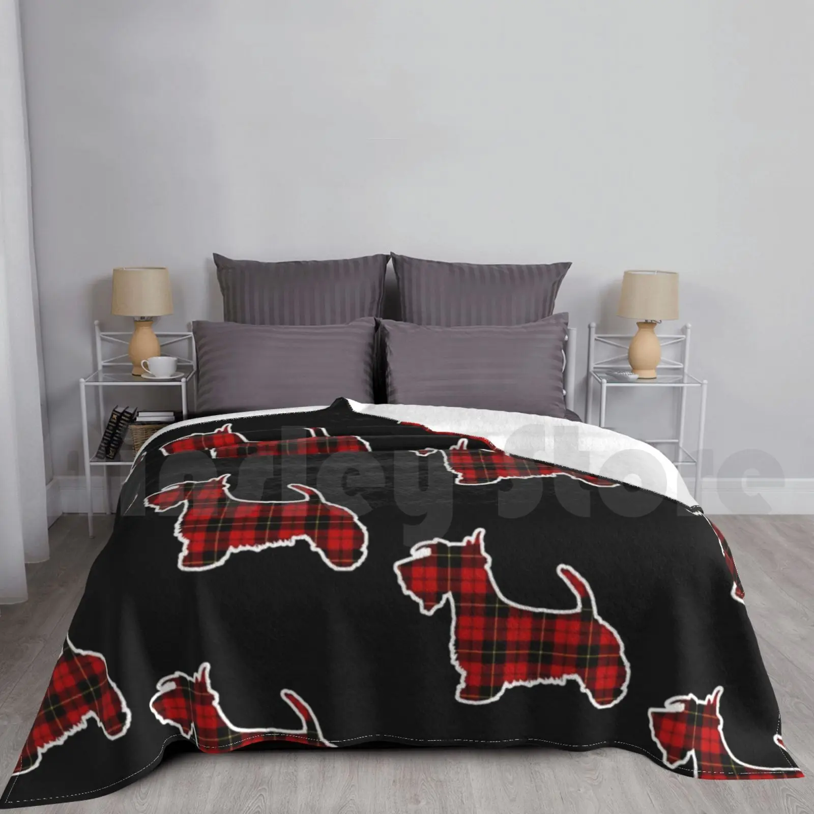 Blanket Clan Wallace Red Tartan Scottie Dog Clothing | Scottish Tartan On Black 819 Red