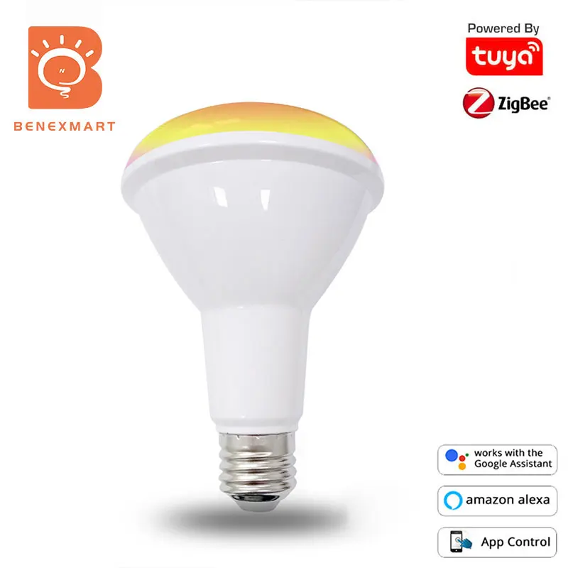 Benexmart BR30 LED Light Bulb Tuya Zigbee Smart RGBCW 10W Dimmable E27 Led Lamp Alexa Google Home Smartthings App Control