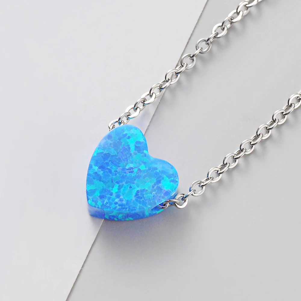 

10Pcs/Lot Stainless Steel Exquisite Simple 8mm Heart High Quality Opal Pendant Necklace For Women Fashion Jewelry