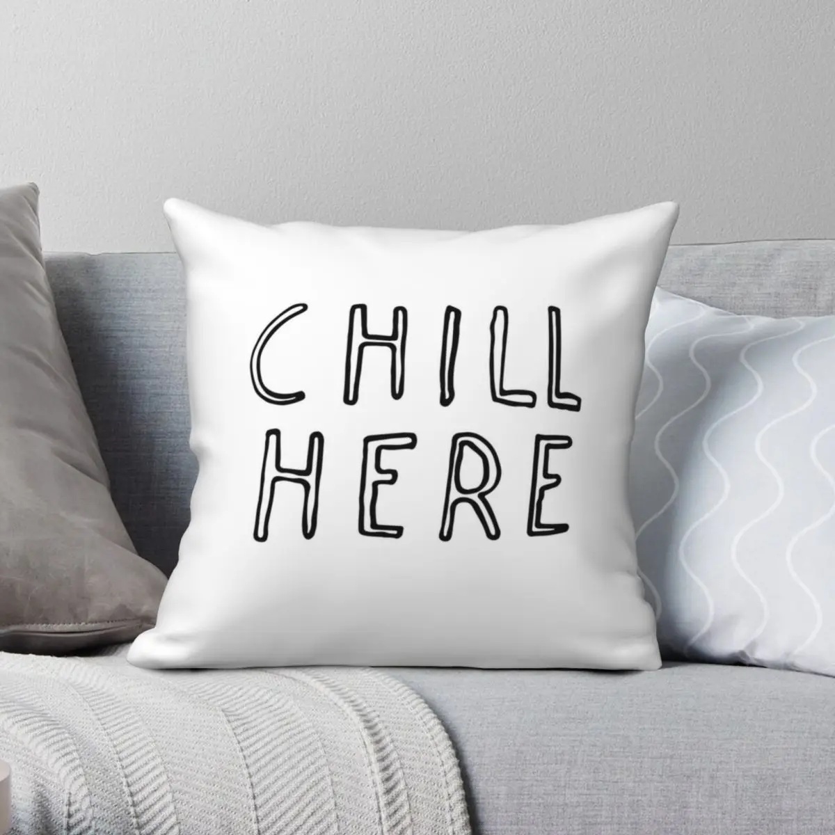 Chill Here Square Pillowcase Polyester Linen Velvet Printed Zip Decorative Car Cushion Cover