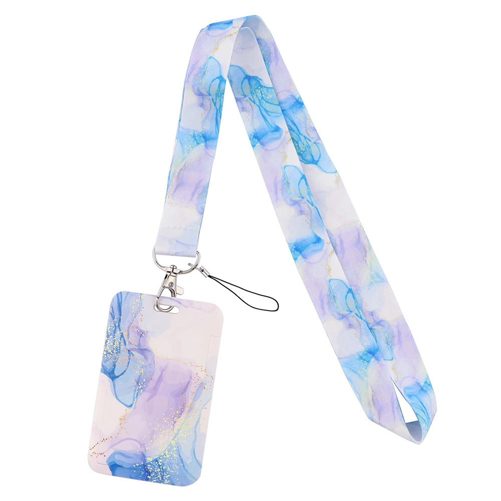 LX943 New Watercolor Marble Lanyard ID Card Cover Charm Badge Holder Neck Strap Keychain Hang Rope Phone Straps Lariat Jewelry