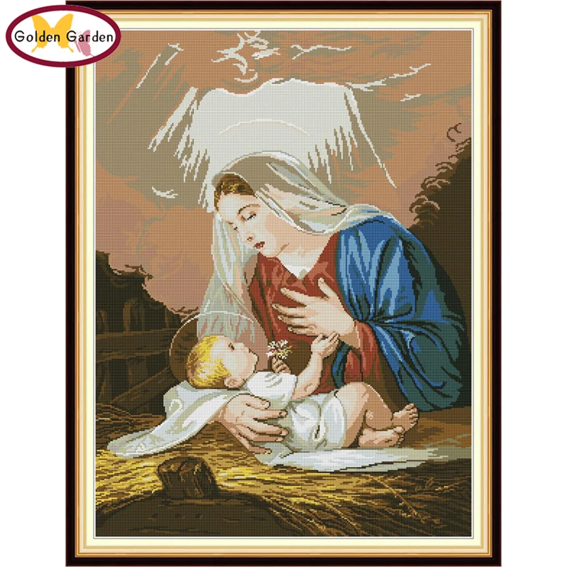 

GG Madonna&Child Paintings Cross Stitch Embroidery Needleworks Joy Sunday Printed Cotton Canvas Cross Stitch Sets for Home Decor