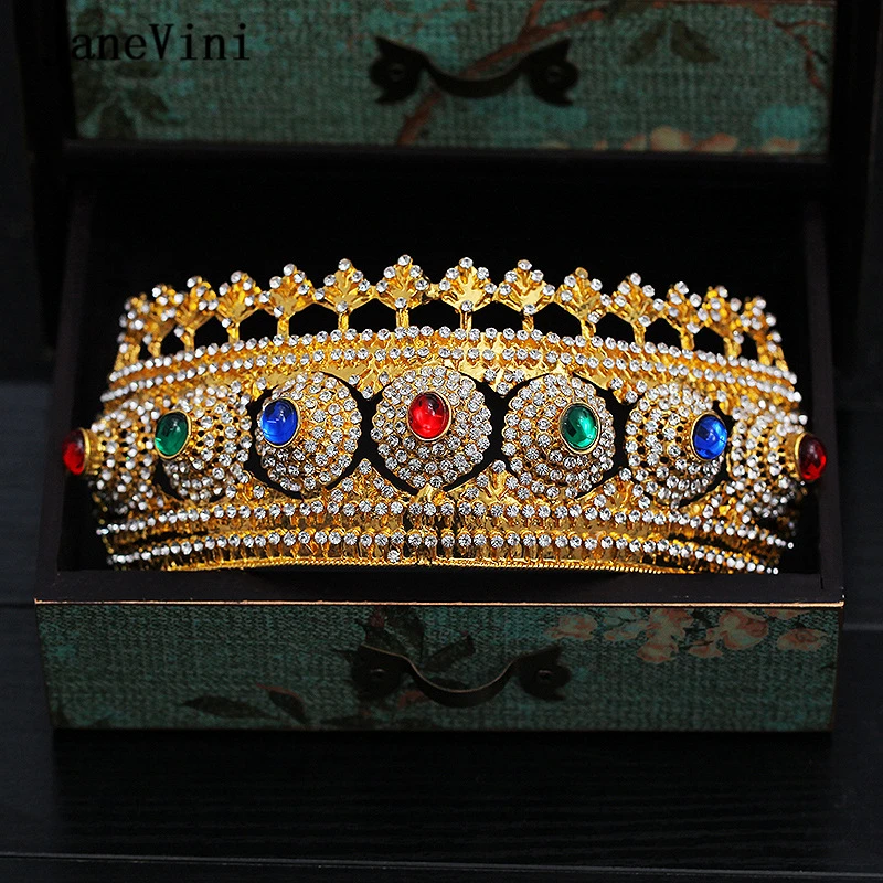 

JaneVini 2020 Vintage Baroque Gold Queen King Tiaras Crowns Beaded Princess Pageant Prom Diadem Wedding Hair Jewelry Accessories