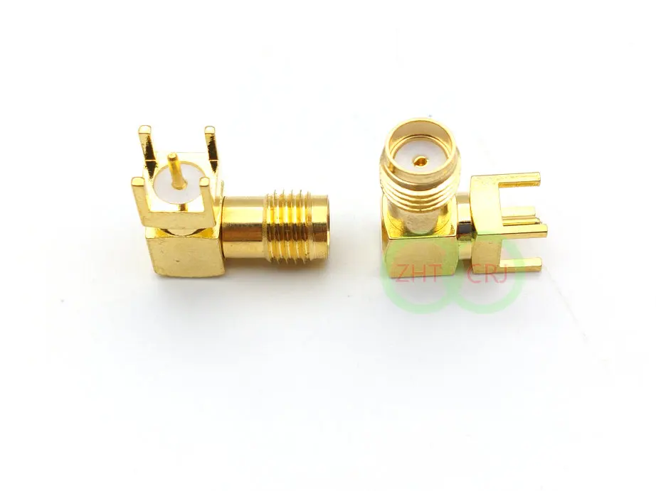 Imagem -04 - Adaptador de Solda Pcb Dourado Sma Adaptador Fêmea de Ângulo Reto para Solda Pcb de Montagem rf com 100 Peças