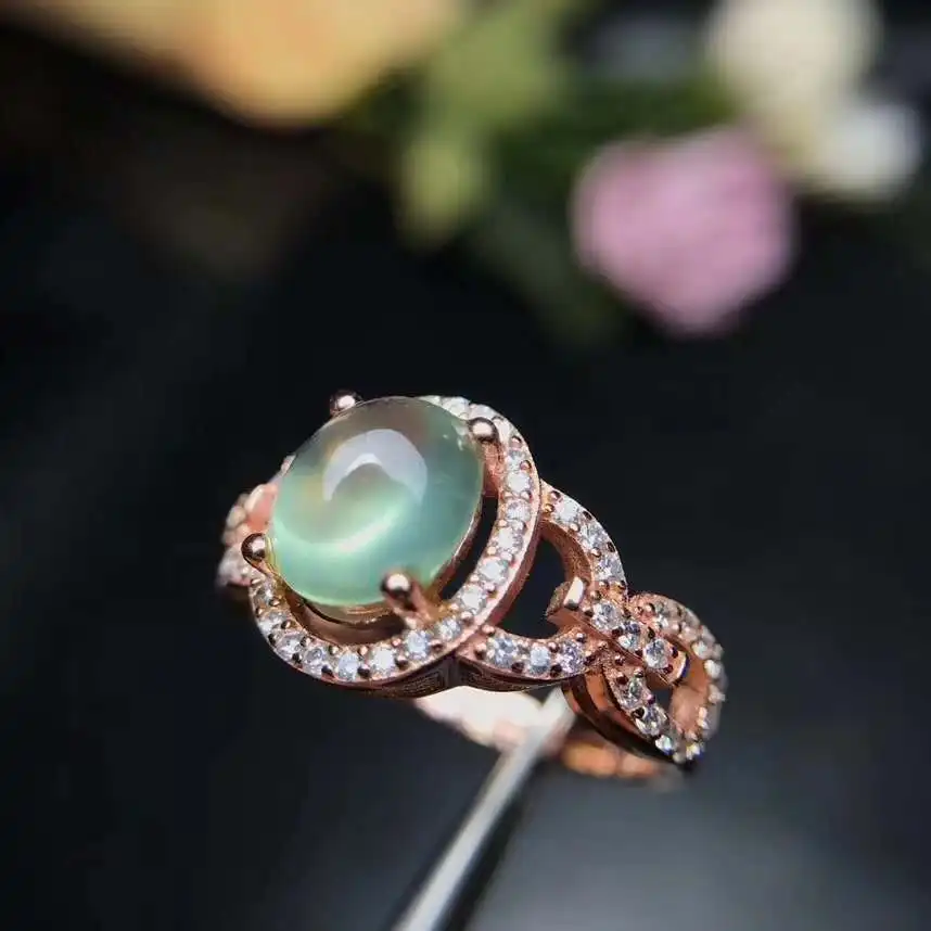 

New Coming Natural and Real Free shipping Natural Prehnite Ring 925 sterling silver Fine jewelry For men or women