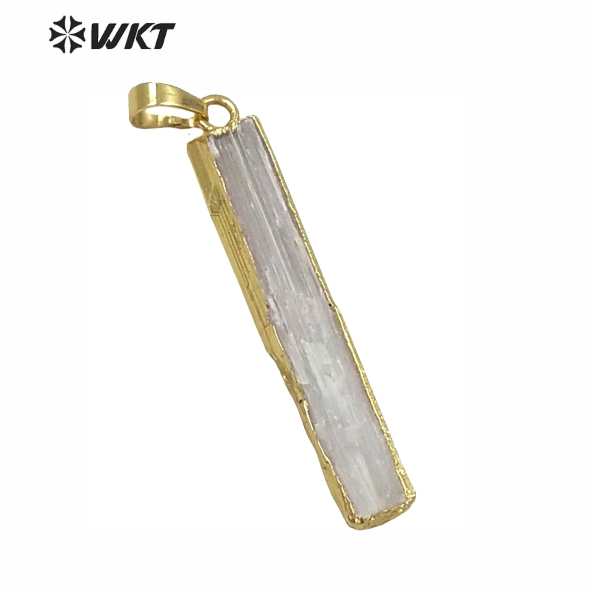 WT-P1180 Wholesale Unique Rectagle Natural Selenite Pendant With Real  Gold Plated  For Friends Fashion Jewelry