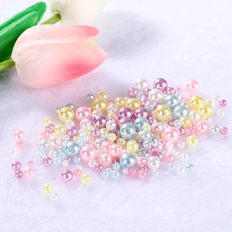 200Pcs Mixed Pearls 3/4/5/6/8mm With Hole Colorful Pearls Round Acrylic Imitation Pearl Beads Diy for Jewelry Making/Nail Art