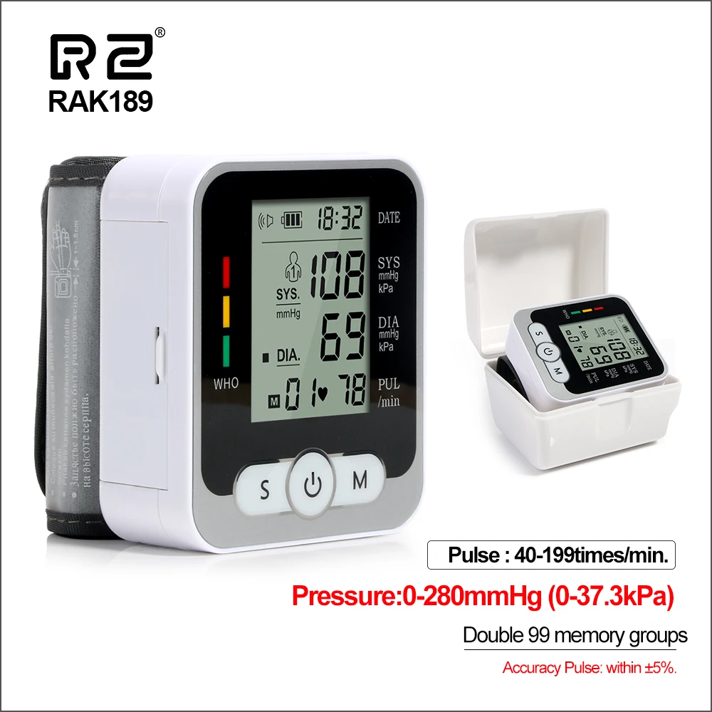 RZ Wrist Blood Pressure Monitor Case Digital Blood Pressure Meter With Voice Portable Automatic Tonometer Sphygmomanometer