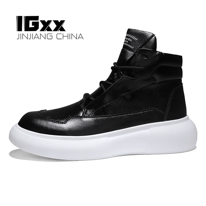 

IGxx Mens Boots Lace-up Leather Men's Sneakers Punk Ankle Boots For Men Basketball Shoes White Combat Boots Snow