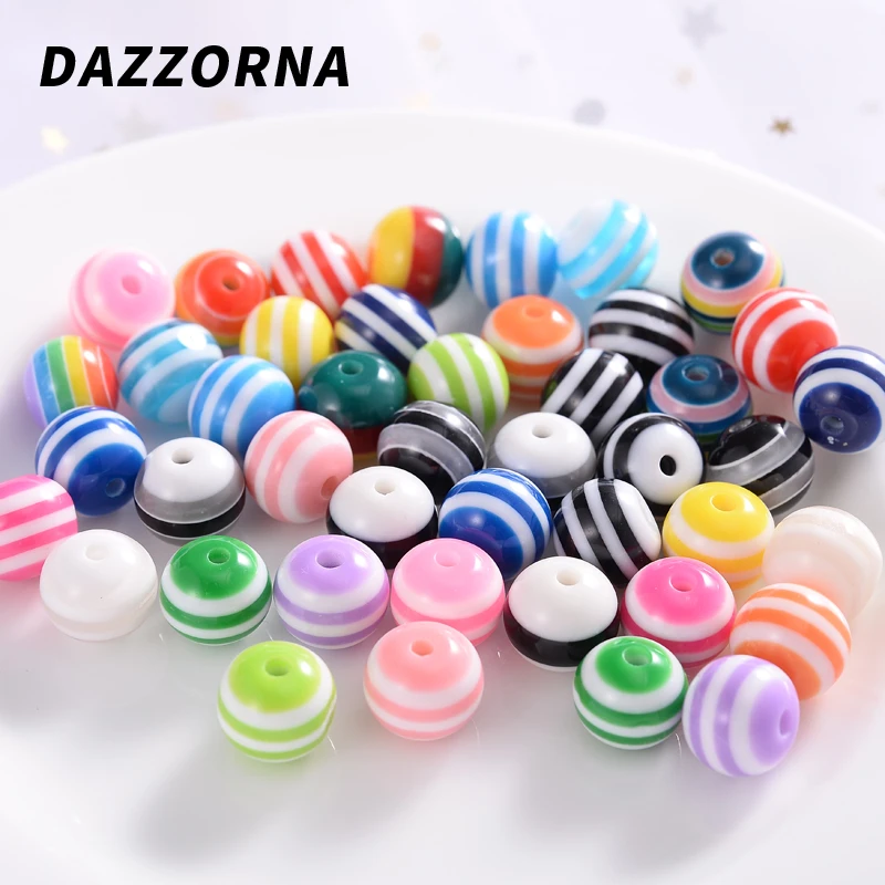 6/8/10mm Mixed Color Round Resin Beads Striped Spacer Beads for Diy Handwork Jewelry Making Bracelet Necklace Accessories