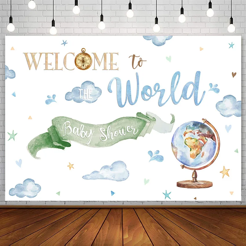 

Baby Shower Photography Background Sky Cloud Globe Newborn Kids Birthday Party Banner Backdrop Photo Studio Photophone Decor