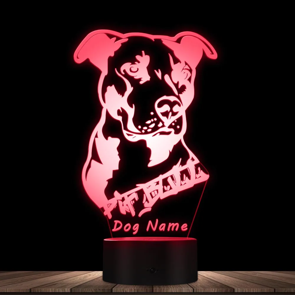 Anjing Peliharaan Anjing 3D Lampu Meja Kamar Anak Malam Lampu American Fleksibel Pitbull Terrier Dirancang Dekorasi Rumah Lampu LED Disesuaikan nama