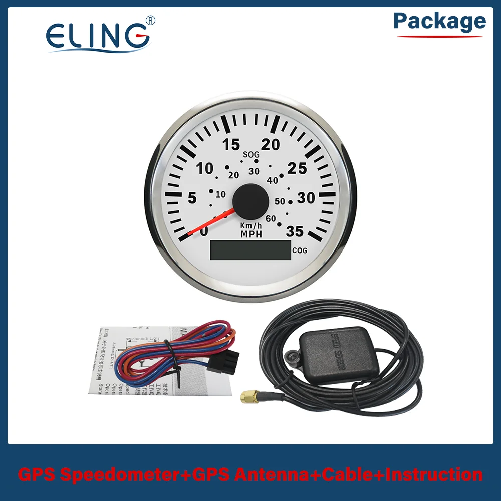 ELING 85mm (3 3/8'') Marine Boat Speedometer GPS COG 35MPH 80MPH 0-60km/h 0-130km/h with Red Backlight 12V/24V for Vessels Auto