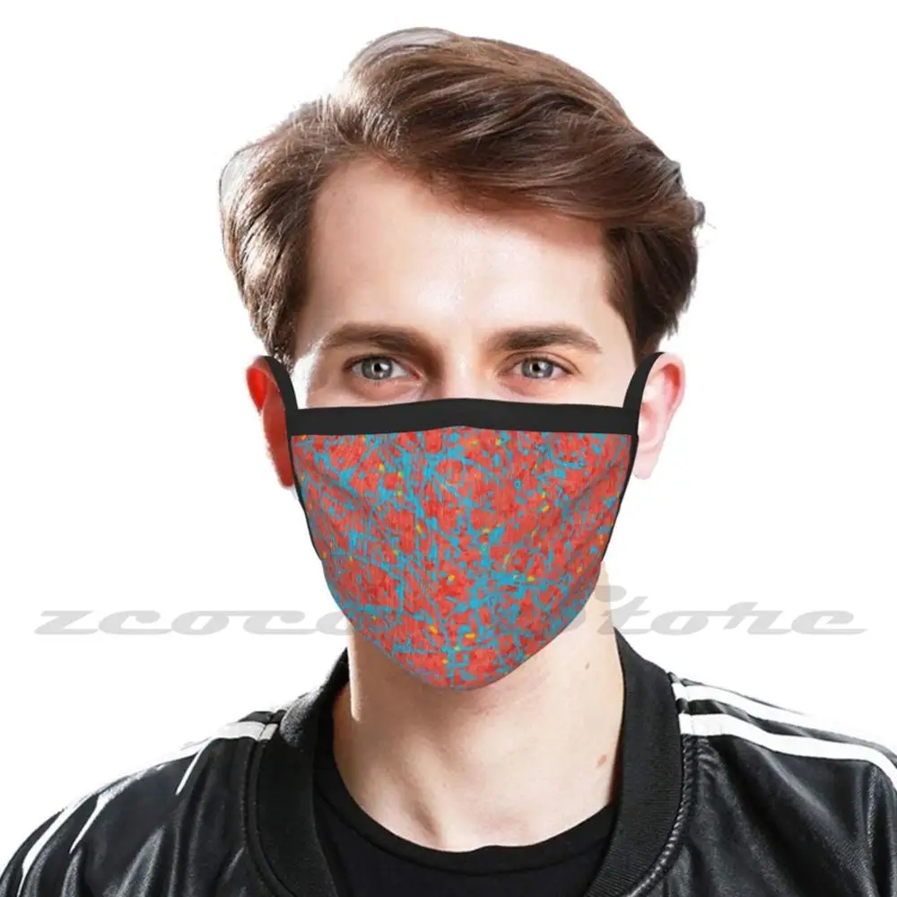 Washable Trending Customized Pm2.5 Filter Mask Veins Spots Stripes Turquoise Light Blue Coral Texture Abstract Oil Acrylic Warm