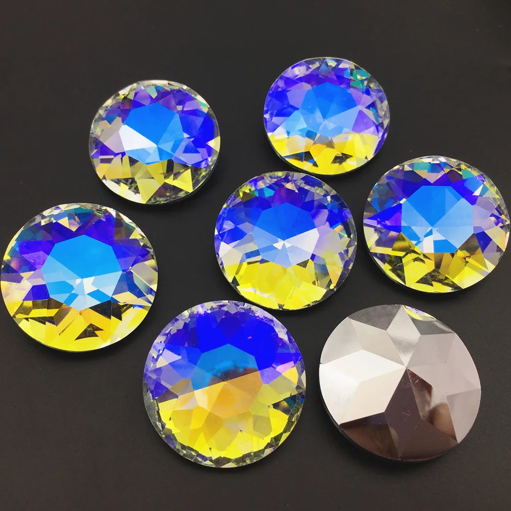 Super Big 35mm Moonlight Color Round Rhinestone Pointback Baoshihua Glass Crystal Fancy Stone Pointed back Flat Top Rhinestones