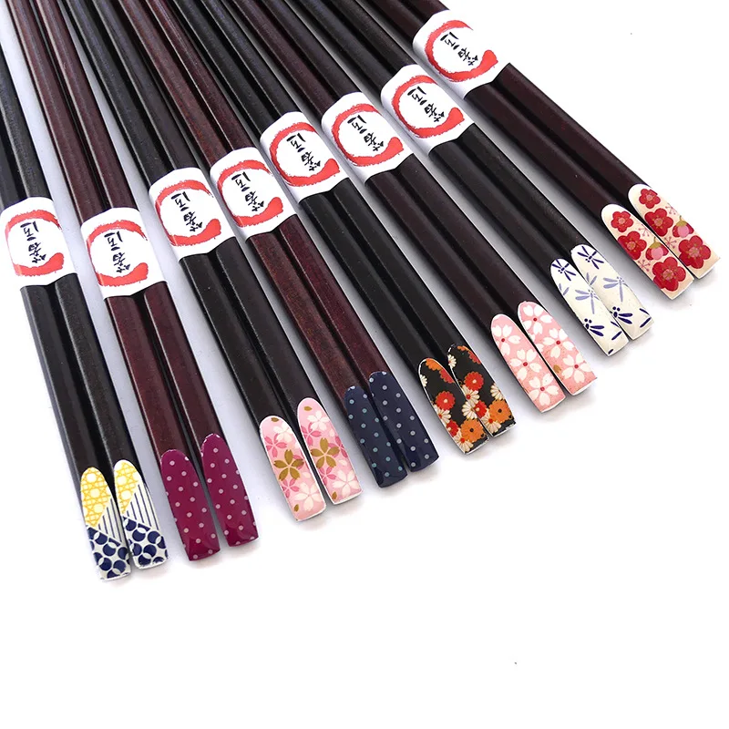 

5Pair/Set Cute Japanese style Heat transfer Nail wood chopsticks Creative gift wooden Reusable Tableware Dinning Home chopsticks