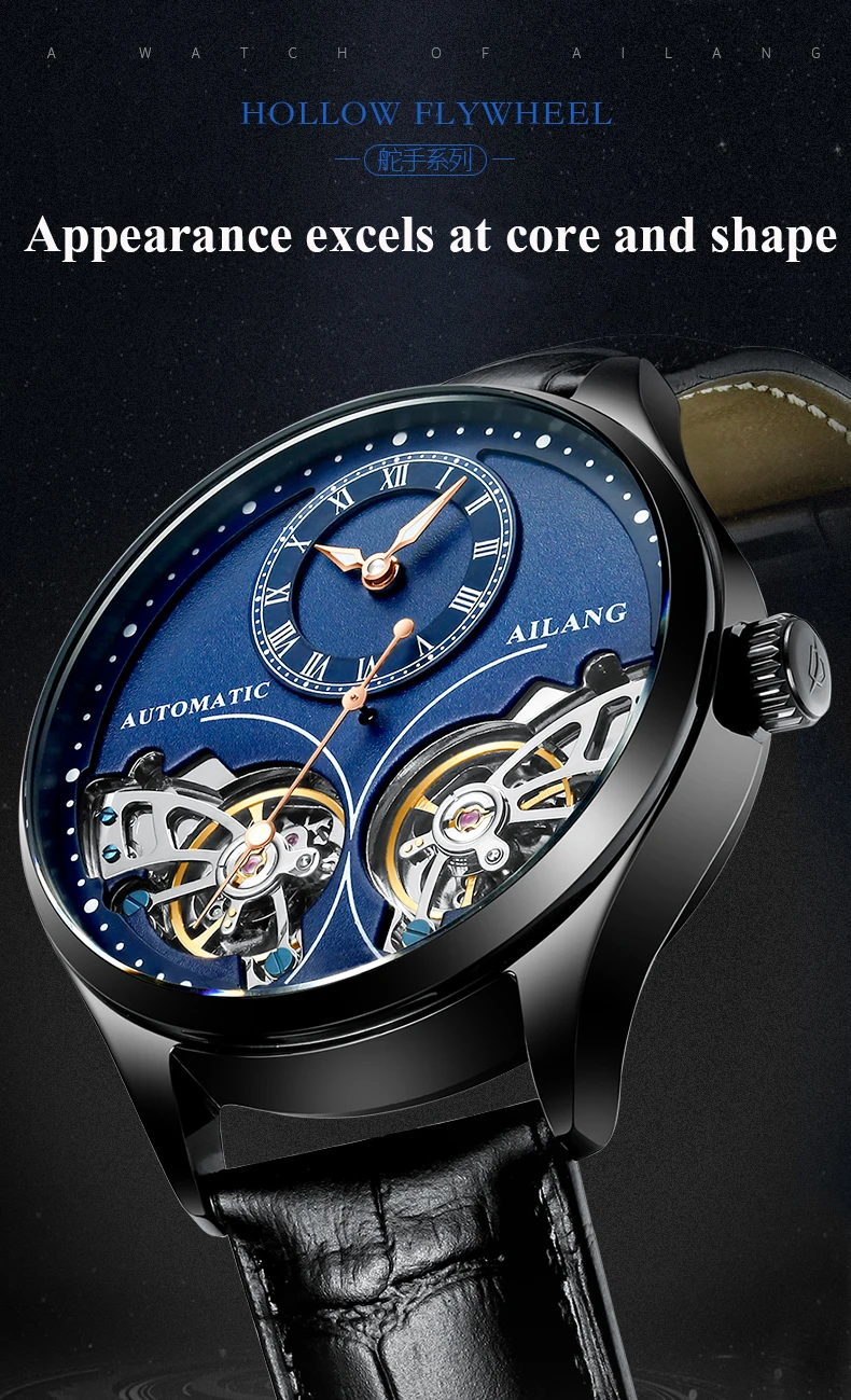 AILANG Genuine Brand Men\'s Double Tourbillon Luminous Direct-looking Mechanical Watch Automatic Watch Men\'s Watch Hollow Movem