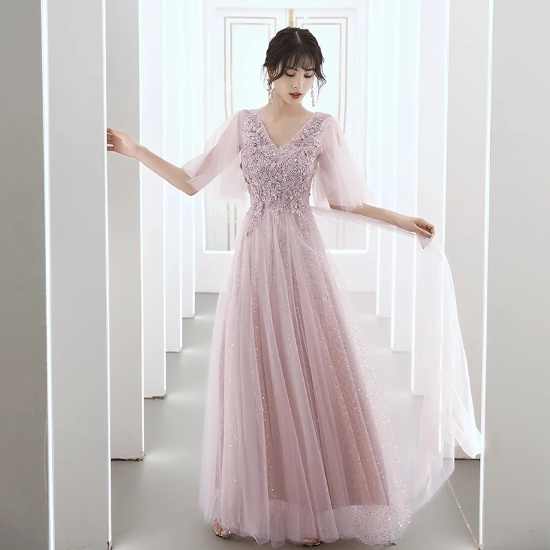 A-Line Sparkle Elegant Prom ชุดราตรีสั้นแขนยาวความยาว Tulle กับเย็บปักถักร้อยลูกปัด2021