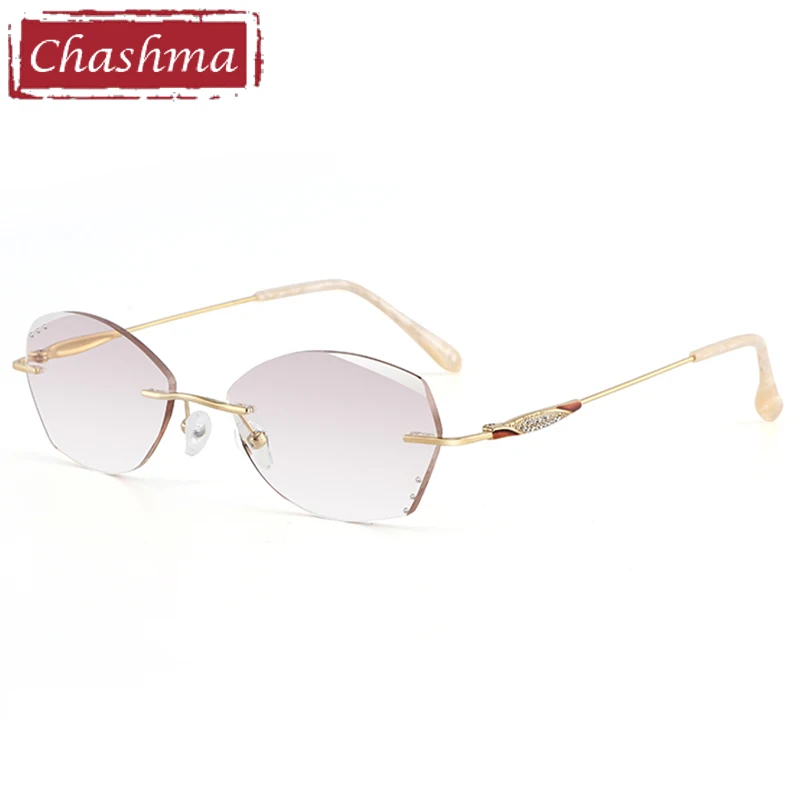 

Chashma Rimless Spectacles Pure Titanium Fashion Female Eye Glasses Diamond Spectacle Frames Women Sunglasses Gradient Tint Lens