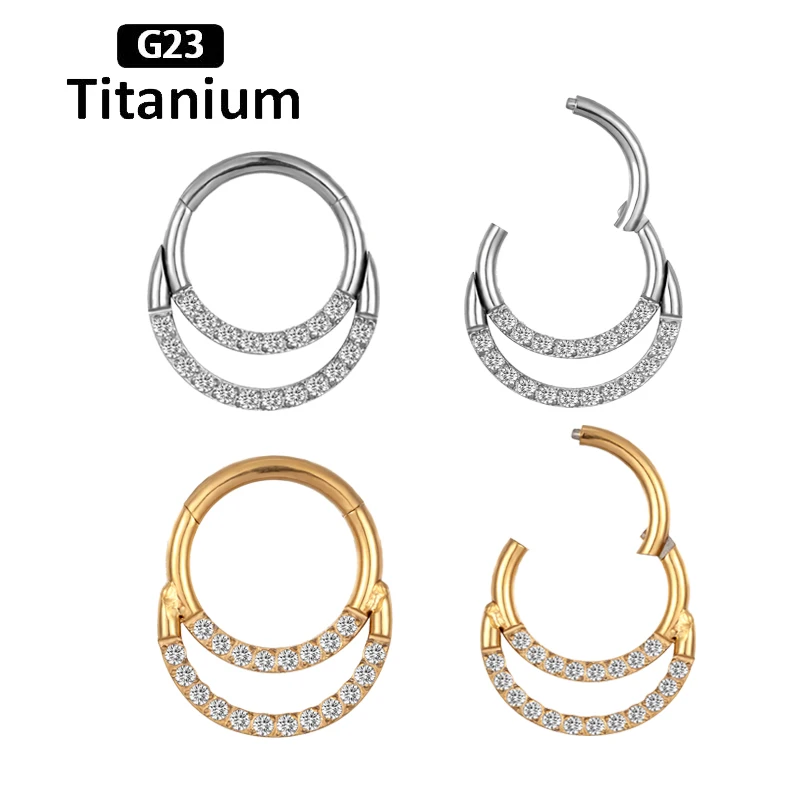 1PS G23 Titanium Earrings CZ Stone Hoop Superior Quality Hight Segment Nose Rings Open Small Septum Studs Piercing Body Jewelry