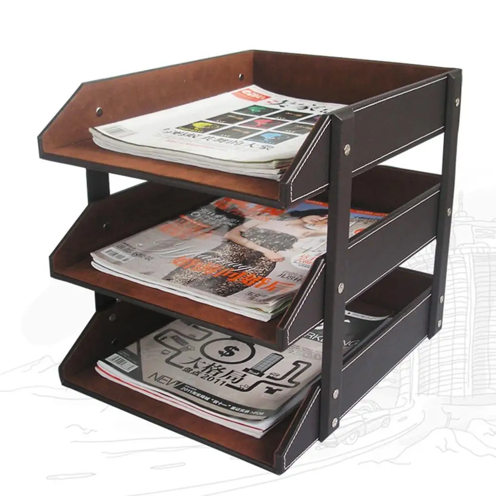 

3 Layers PU Leather Document A4 Letter Storage Tray File Holder Magazine Rack Desk File Organizer Storage Drawers