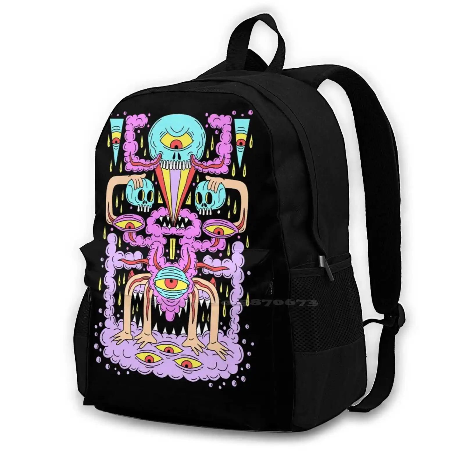 Mochila escolar con diseño de monstruo, morral de Horror, criatura de Halloween, artista Digitalart, novedad