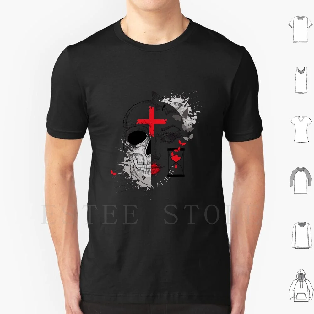 Trash Polka And Dotwork. T Shirt Cotton Men DIY Print Face Girls Womens Skull Trash Polka Cross Hourglass Concept Dotwork
