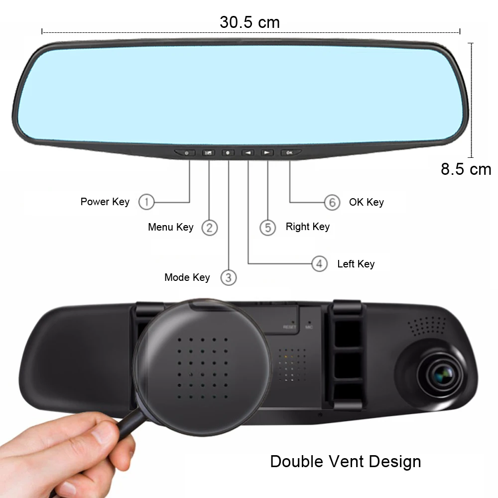 ADDKEY 1080P Car Dvr Camera Auto 4.5 Inch Rearview Mirror FHD Dual Lens 24H Driving Dash Cam Registrar Camcorder Video Recorder