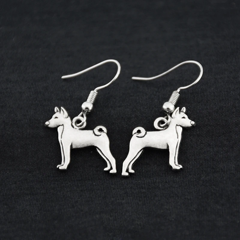 Vintage Silver Color Boho Basenji Dog Charm Drop Dangle Earrings Long Statement Ladies Earrings For Women Pet Jewelry Bijoux