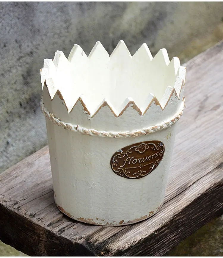 

Flowerpot for Succulents Wooden Bucket Vintage White Handmade