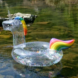 Clear Glitter Flamingo Unicorn Swimming Ring for Kids Swim Circle Summer Inflatable Pool Float Water Mattress Pool Party Toys
