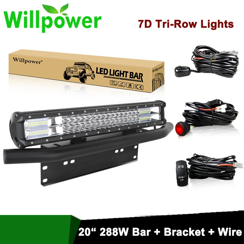 20 Inci 288W LED Plat Nomor Bar Lampu Mount Bracket Bull Bar IP67 Combo Beam Mobil SUV Offroad Mengemudi Truk 4X4 12V 24V