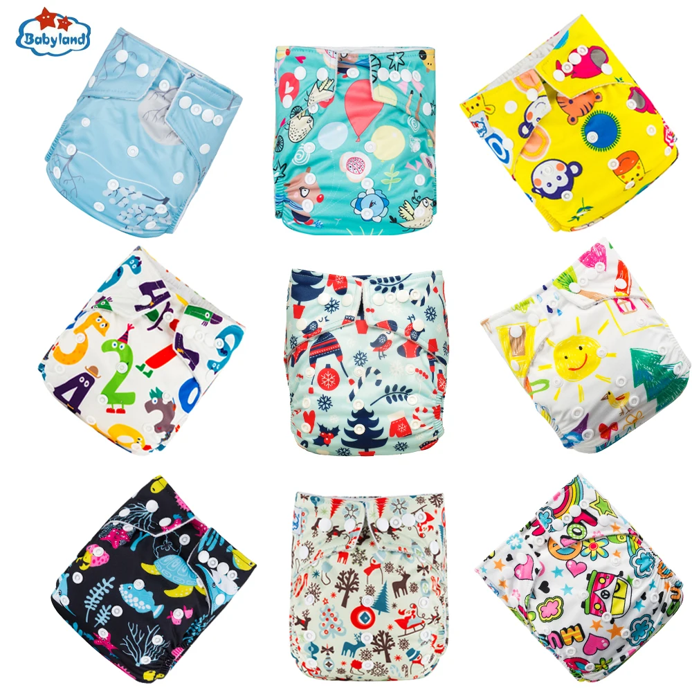 Babyland-Couches lavables réutilisables pour bébé, couche-culotte de jour et de nuit, imperméable, 3-15kg, 9 pièces par lot