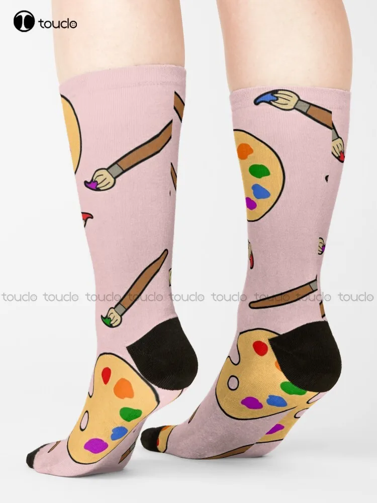 Paintbrush And Palette Pattern Socks Youth Socks Christmas Gift Unisex Adult Teen Youth Socks Custom 360° Digital Print